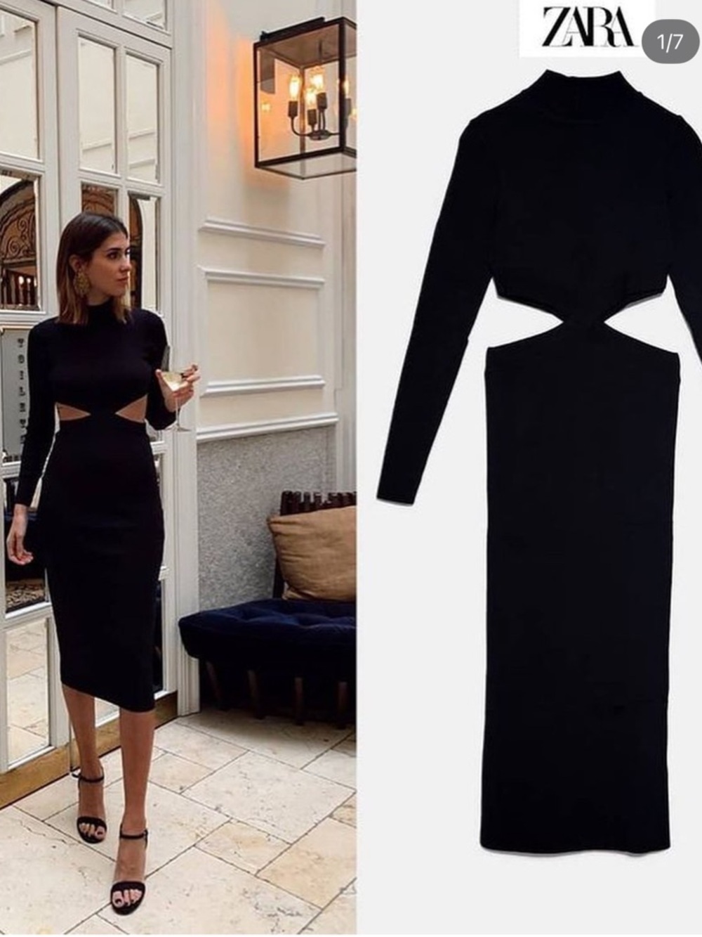 ZARA Black Long-Sleeve Cutout Midi Dress.NWOT